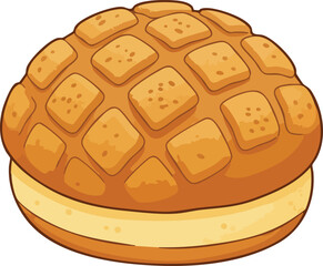 Cartoon illustration of a melonpan, a sweet bread from Japan.