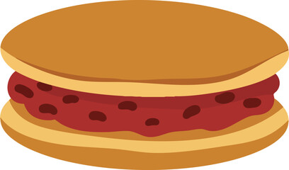 Illustration of Japanese dorayaki sweets, with one cut in half to reveal the sweet red bean paste filling.