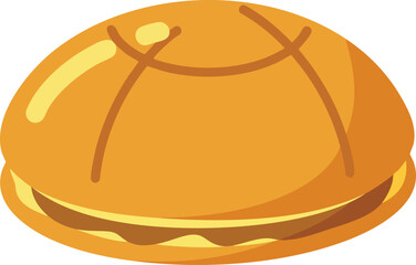 A simple and cute cartoon illustration of a golden-brown melon pan, a popular Japanese sweet bun with a scored top.