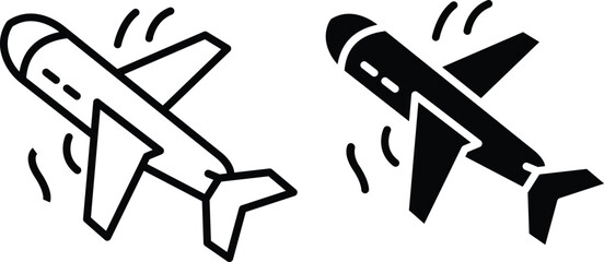 Airplane Turbulence Safety Icon Showing Aircraft Experiencing Severe Shaking and Vector Silhouette..eps