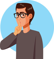 Man Making Silence Gesture with Finger on Lips Vector Cartoon. Husband making shh sign demanding no sound to be made