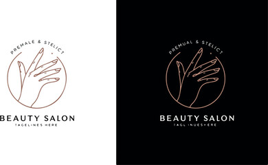 Elegant Beauty Salon Logo Featuring Hand and Circle Design.