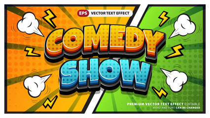 3D Comedy Show Vector Text Effect Template in Comic Style Background