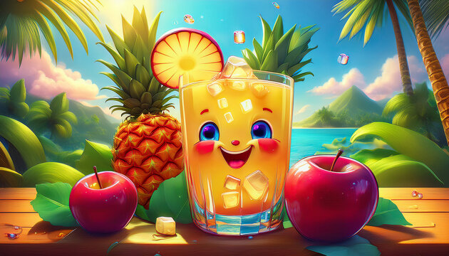 Naklejki apple and pineapple fruit stickers and characters