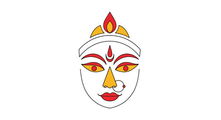 Elegant Durga Maa Face Illustration for Religious and Cultural Celebrations, Perfect for Posters, Invitations, and Festive Decoration Projects