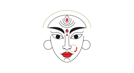 Minimalist illustration of the Hindu goddess Durga for cultural events and religious festivals in India. Ideal for promoting spiritual understanding, religious celebrations, and cultural awareness