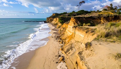 Coastal cliffs meet sandy beach