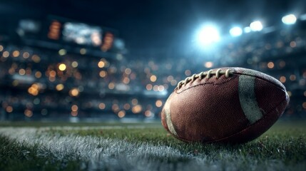 Illuminated american football stadium at night with players competing on the field under bright floodlights during a competitive sports game atmosphere