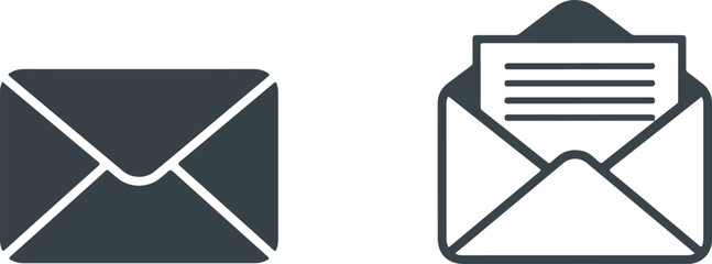 Email Icons Closed and Open Envelope Illustrations.