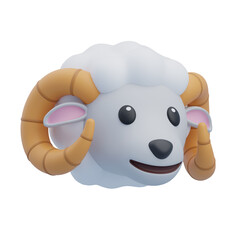 Cartoon Dall Sheep Head with Curving Horns and White Fur Isolated on Transparent Background a...