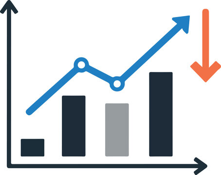 Financial graph showing upward trend with a downward arrow indicating a potential decline.