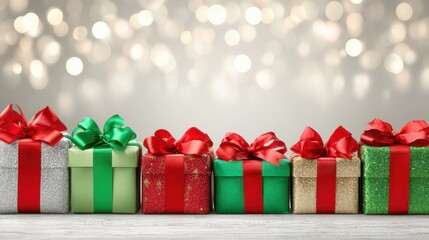 Obraz premium Colorful Christmas Gifts with Bokeh Background for Holiday Cheer