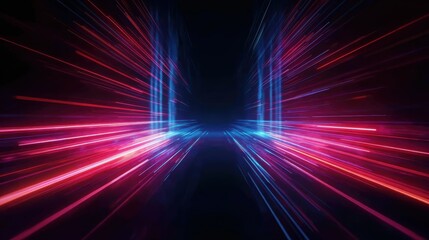 Obraz premium Synthwave-inspired 3D abstract background with cyber space and laser show themes, creating a futuristic wallpaper look. Use for advertising, web design, and creative content.