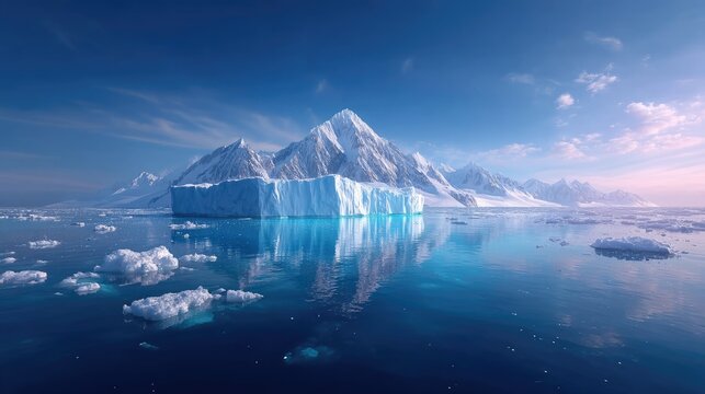 Scenic Aerial View of Iceberg in Blue Sea Under Clear Sky