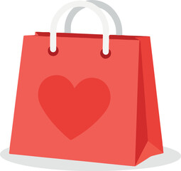 Red shopping bag with a heart symbol for Valentines Day gift.