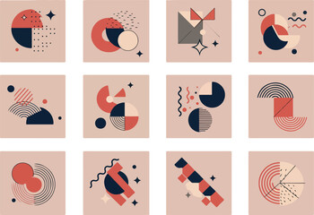 Geometric abstract art collection with various shapes and colors 1.