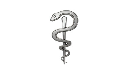 Obraz premium Silver Rod of Asclepius Medical Symbol on Black Background