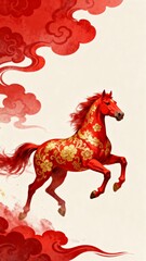 Red horse with golden patterns