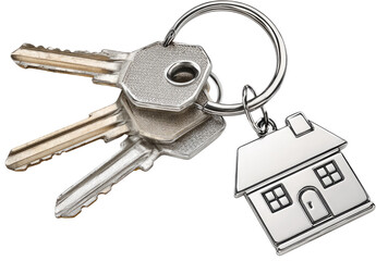 Three keys attached to a key ring, with a small house charm
