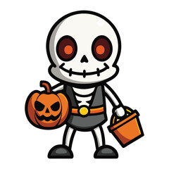 Halloween Pumpkin Character with skeleton Cartoon illustration