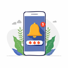 Smartphone with Notification Bell Icon and Password Field with Leafy Illustration on White Background