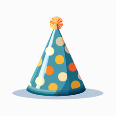 Festive Blue Cone Party Hat with Orange and Yellow Polka Dots Isolated on White Background