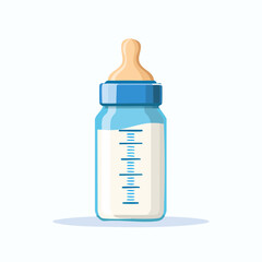 Isolated Vector Illustration of a Baby Bottle Filled With Milk in Blue and White Colors