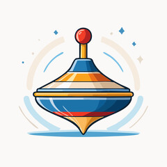 Stylized Spinning Top Illustration With Blue Yellow and Red Colors and Starburst Effects on White Background