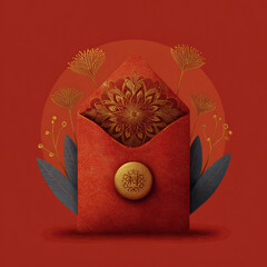 Ornate Red Envelope with Golden Mandala Design and Auspicious Seal for Chinese New Year Celebration