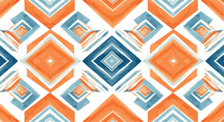 Geometric pattern with orange and blue diamond shapes on white background.