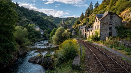 Rural valley railroad scenic view