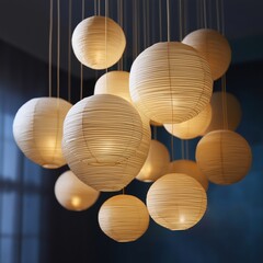 Warm ambient glow from delicate paper lanterns creates a cozy, inviting atmosphere perfect for modern living spaces and event decor.