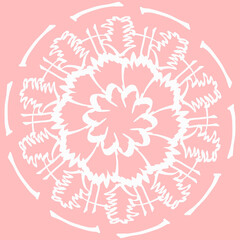 Geometric fabric pattern, geometric background with pink floral pattern, yellow flowers, pink heart shape, yellow flower stamens, flowers 