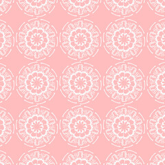 Geometric fabric pattern, geometric background with pink floral pattern, yellow flowers, pink heart shape, yellow flower stamens, flowers 