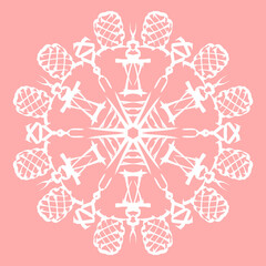 Geometric fabric pattern, geometric background with pink floral pattern, yellow flowers, pink heart shape, yellow flower stamens, flowers 