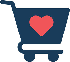 Shopping cart with a red heart symbol representing love and affection.