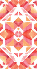 Geometric watercolor pattern with symmetrical arrangement and vibrant colors.