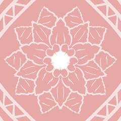 Geometric fabric pattern, geometric background with pink floral pattern, yellow flowers, pink heart shape, yellow flower stamens, flowers 