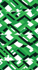 Green geometric shapes create a dynamic and abstract visual pattern.
