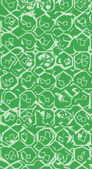 Green geometric pattern with repeating shapes and intricate details.