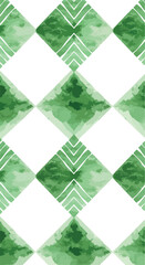 Green diamond pattern watercolor design with white background.