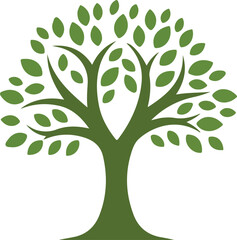 Green tree illustration with leaves and branches nature symbol life concept.
