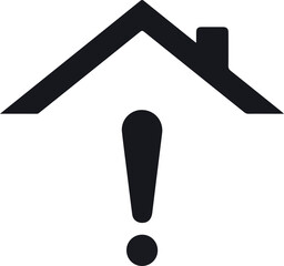 House roof with exclamation mark symbol indicating warning or alert.