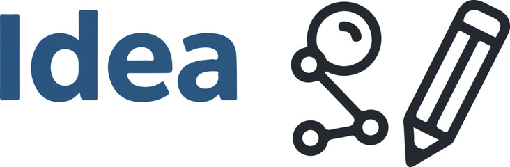 Idea generation and creative process with pencil and magnifying glass.