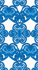 Intricate blue floral pattern on white background creating a beautiful design.