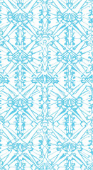 Intricate blue and white geometric pattern with symmetrical design and detailed elements.