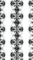 Intricate black and white floral pattern design with symmetrical arrangement.