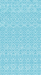 Intricate blue pattern design with repeating floral and geometric elements.