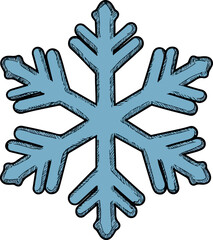 Intricate blue snowflake design with six symmetrical arms and detailed edges.