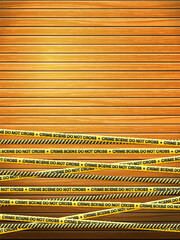 Crime scene tape on wooden background